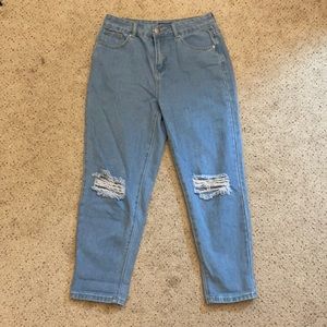 Nasty Gal distressed mom jeans in light blue. US size 8, but runs small.